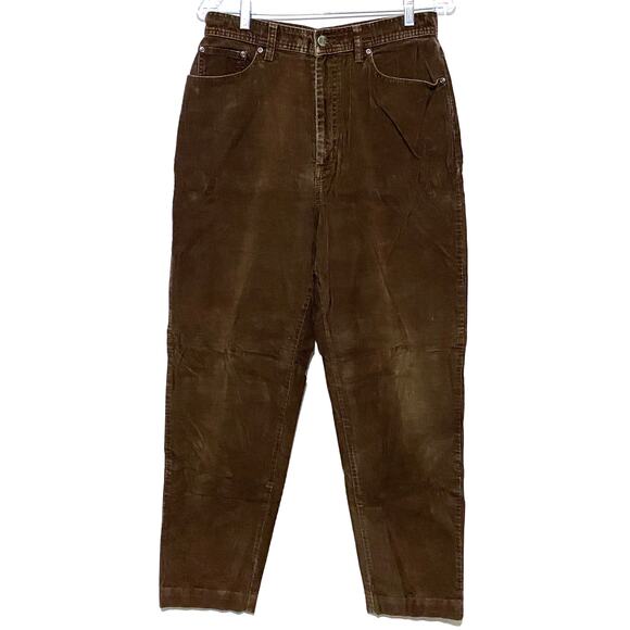 L.L. Bean Denim - LL Bean Brown Tapered Leg Corduroy Pants Jeans Womens 12 Tall Academia Fall VTG